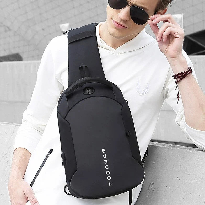 Sling Bag Water-Resistant Built-In USB Port Fits 9.7-Inch Tablet