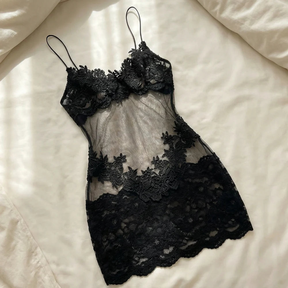 Slip Dress Embroidered Tulle Adjustable Straps