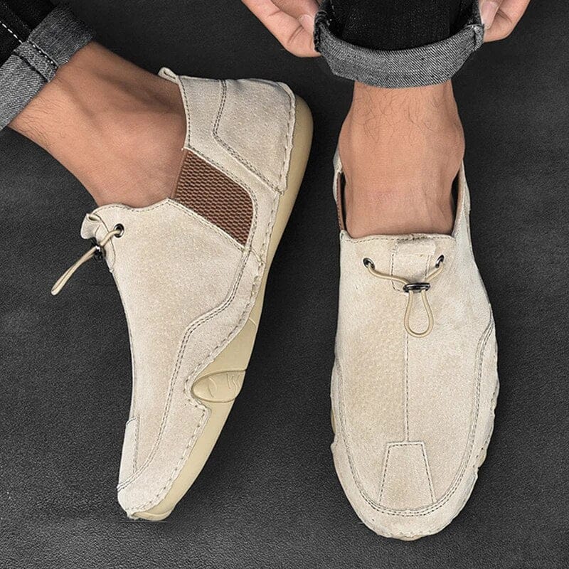 Slip-On Loafers Leather Elastic Lace Non-Slip Sole