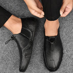 Slip-On Loafers Leather Elastic Lace Non-Slip Sole