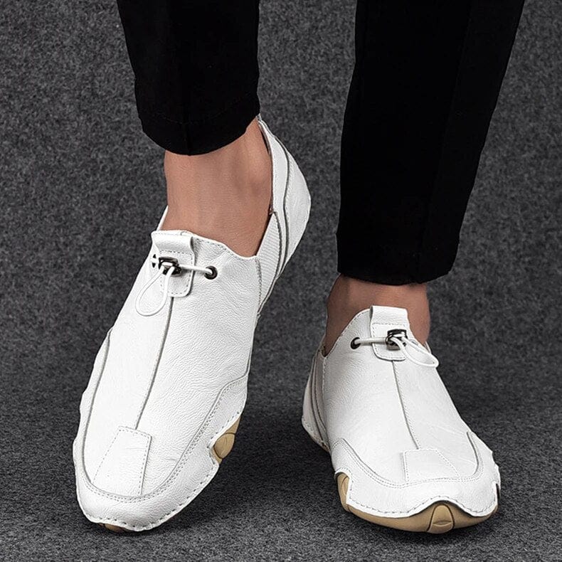 Slip-On Loafers Leather Elastic Lace Non-Slip Sole