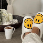 Slippers Smiley Embroidery Plush Lining & Non-Slip Sole