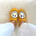 Slippers Smiley Embroidery Plush Lining & Non-Slip Sole