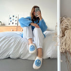 Slippers Smiley Embroidery Plush Lining & Non-Slip Sole