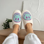Slippers Smiley Embroidery Plush Lining & Non-Slip Sole