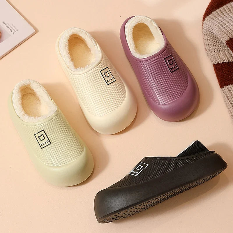Slippers Waterproof Plush Lined Non-Slip Sole