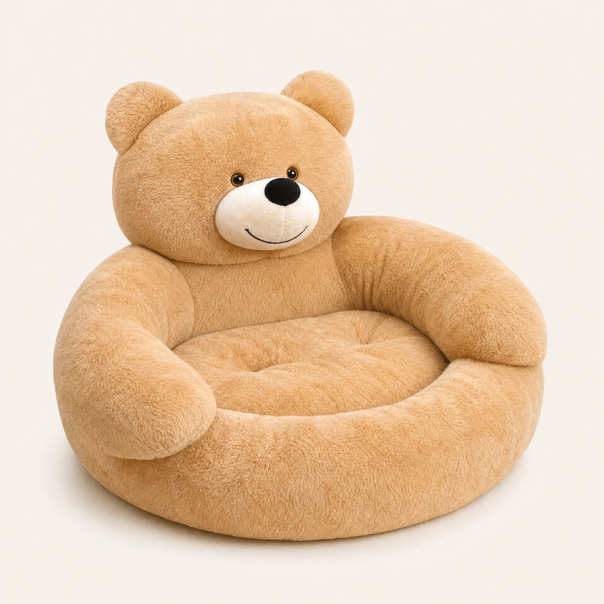 Small Pet Bed Bear-Shaped Plush Raised Sides Non-Slip Bottom