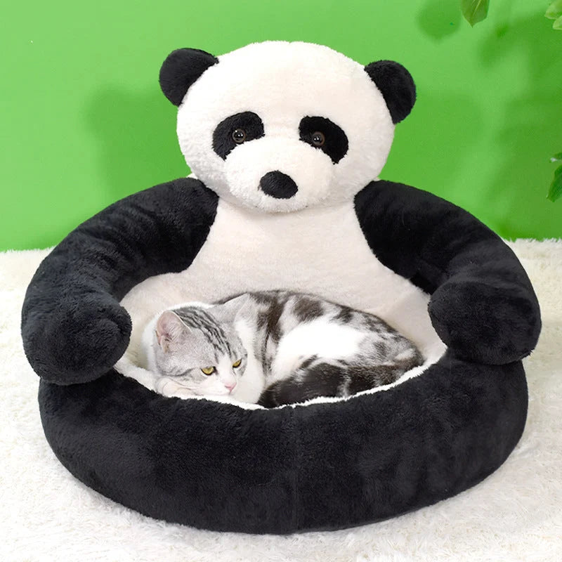 Small Pet Bed Bear-Shaped Plush Raised Sides Non-Slip Bottom