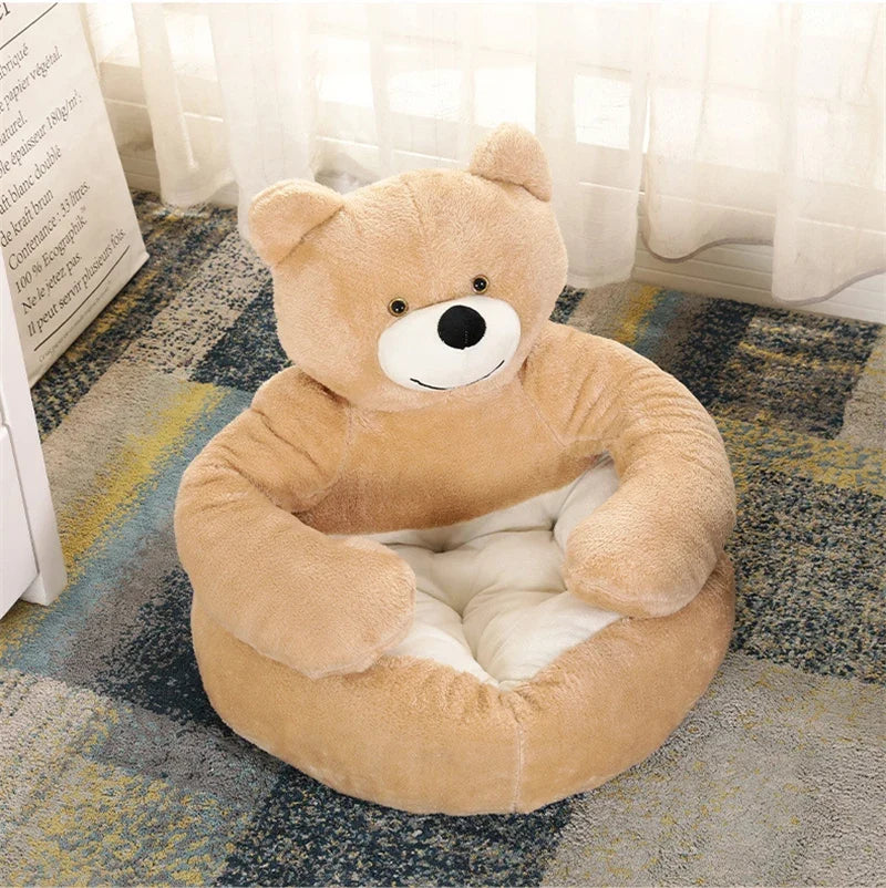 Small Pet Bed Bear-Shaped Plush Raised Sides Non-Slip Bottom