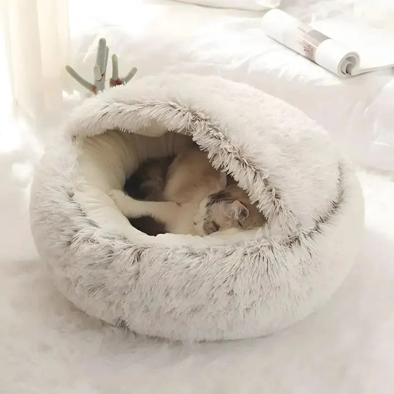 Small Pet Bed Sheltered Plush Non-Slip Moisture-Resistant Base