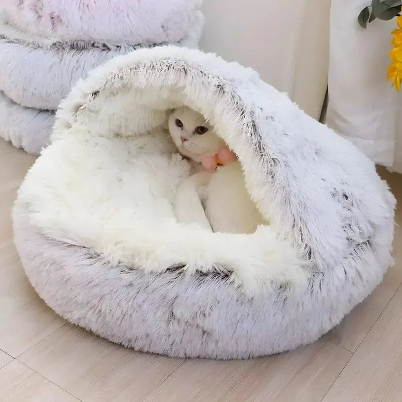Small Pet Bed Sheltered Plush Non-Slip Moisture-Resistant Base