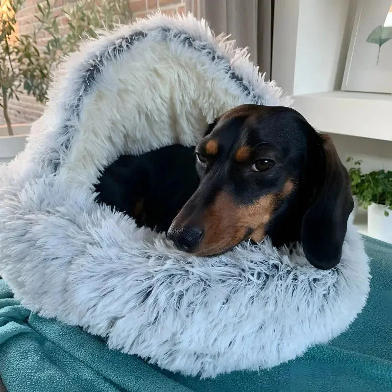 Small Pet Bed Sheltered Plush Non-Slip Moisture-Resistant Base