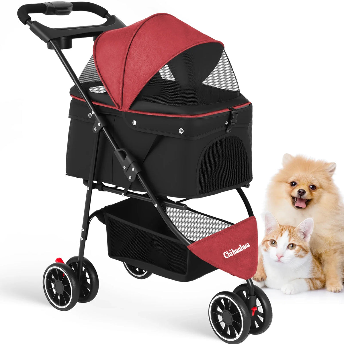 Small Pet Stroller Foldable Water-Resistant 39 lb Capacity