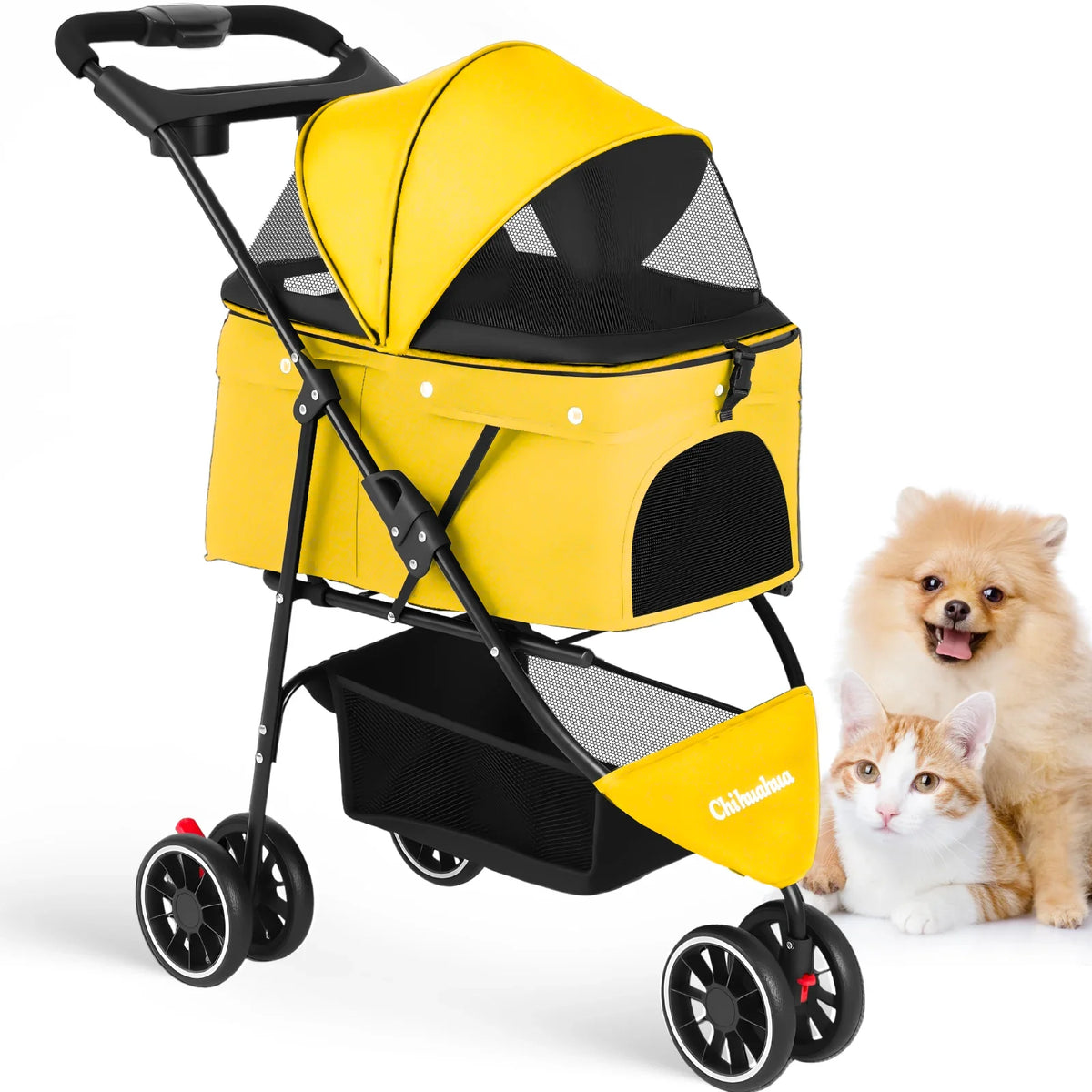 Small Pet Stroller Foldable Water-Resistant 39 lb Capacity