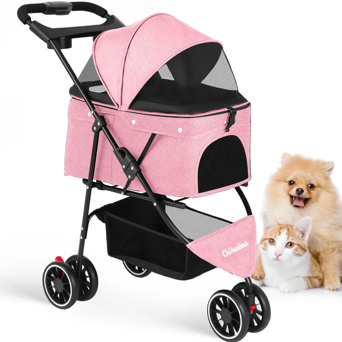 Small Pet Stroller Foldable Water-Resistant 39 lb Capacity