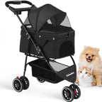 Small Pet Stroller Foldable Water-Resistant 39 lb Capacity
