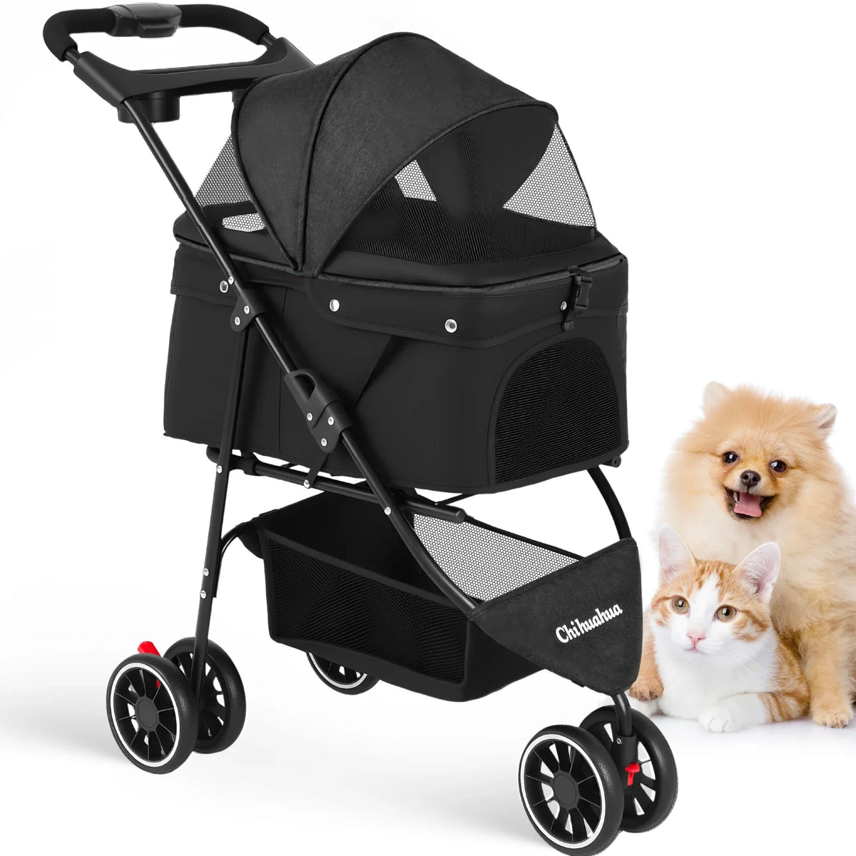 Small Pet Stroller Foldable Water-Resistant 39 lb Capacity