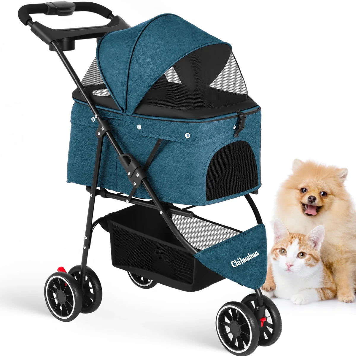 Small Pet Stroller Foldable Water-Resistant 39 lb Capacity