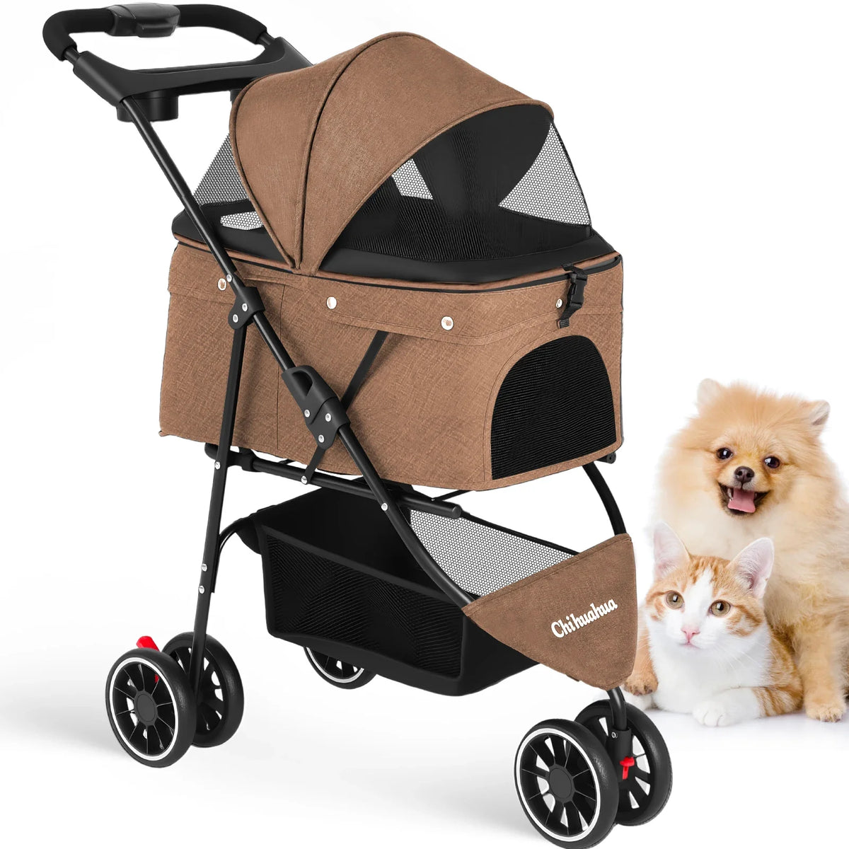 Small Pet Stroller Foldable Water-Resistant 39 lb Capacity