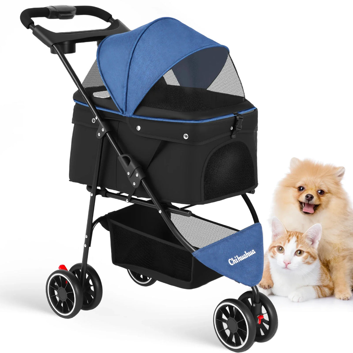 Small Pet Stroller Foldable Water-Resistant 39 lb Capacity