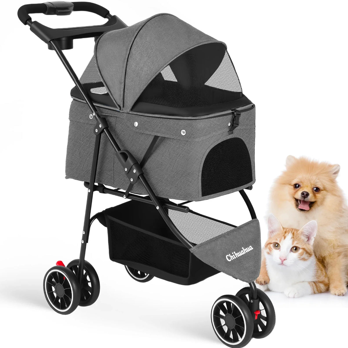 Small Pet Stroller Foldable Water-Resistant 39 lb Capacity