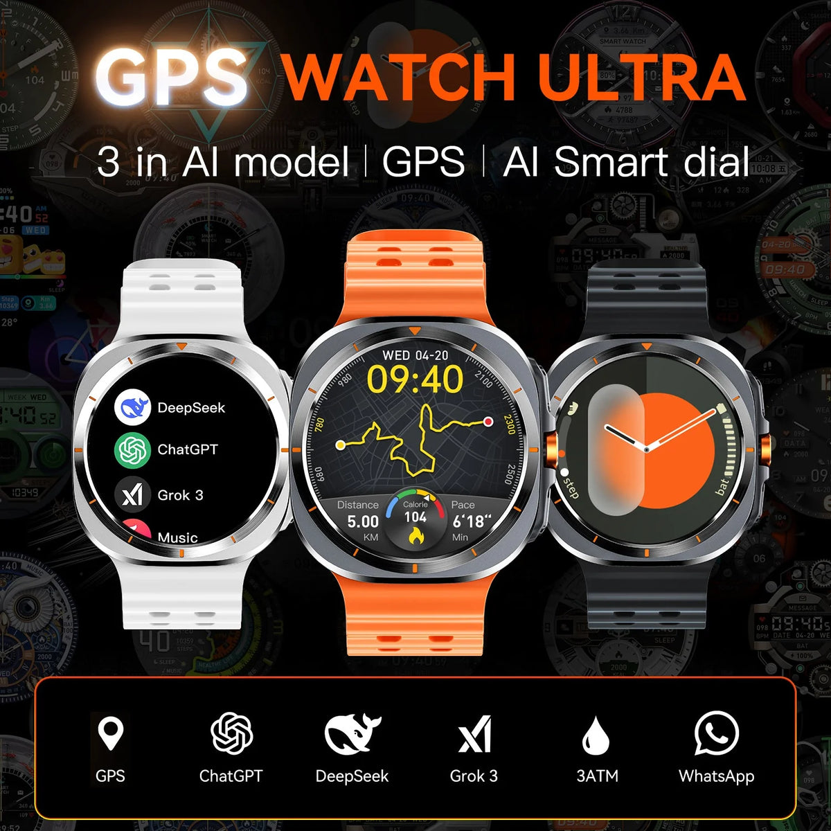 Smart Watch Built-In GPS 3ATM Water-Resistant Heart Monitor
