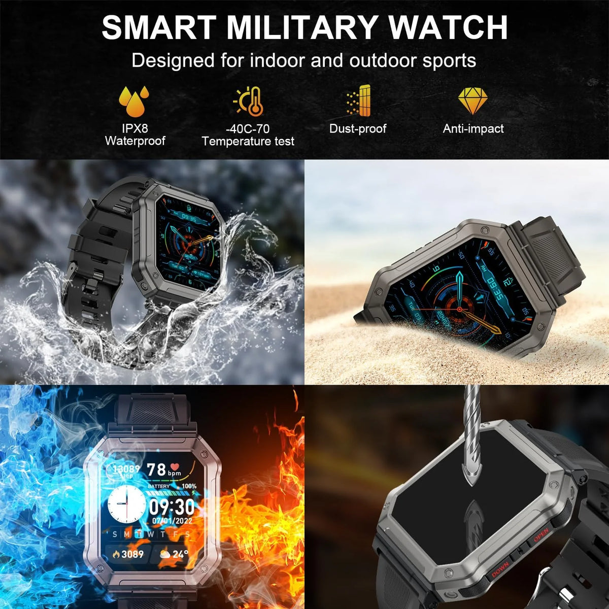 Smart Watch IP68 Waterproof Calls Heart Rate & SpO2