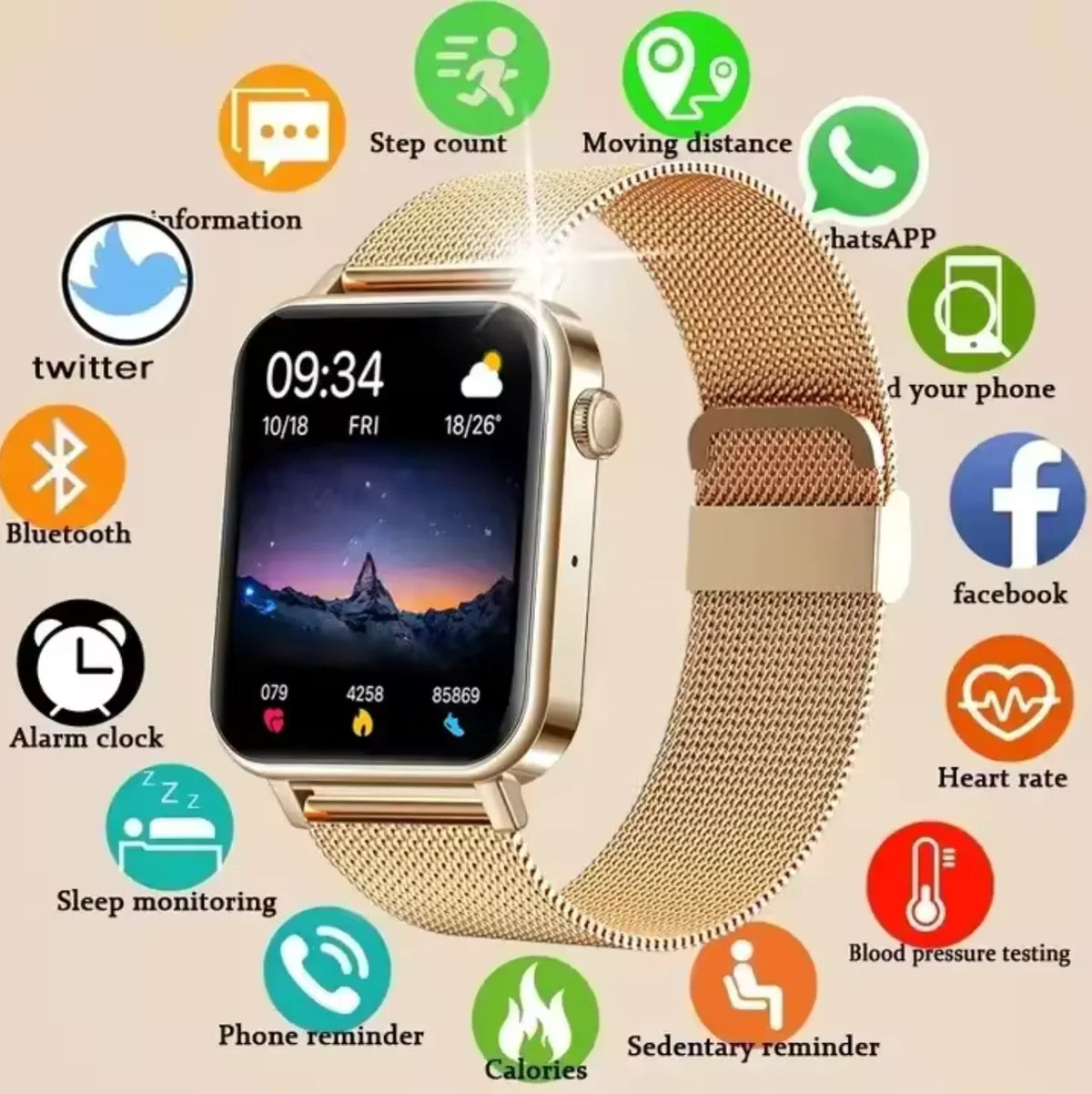 Smart Watch Slim Touchscreen Heart Rate & Blood Pressure