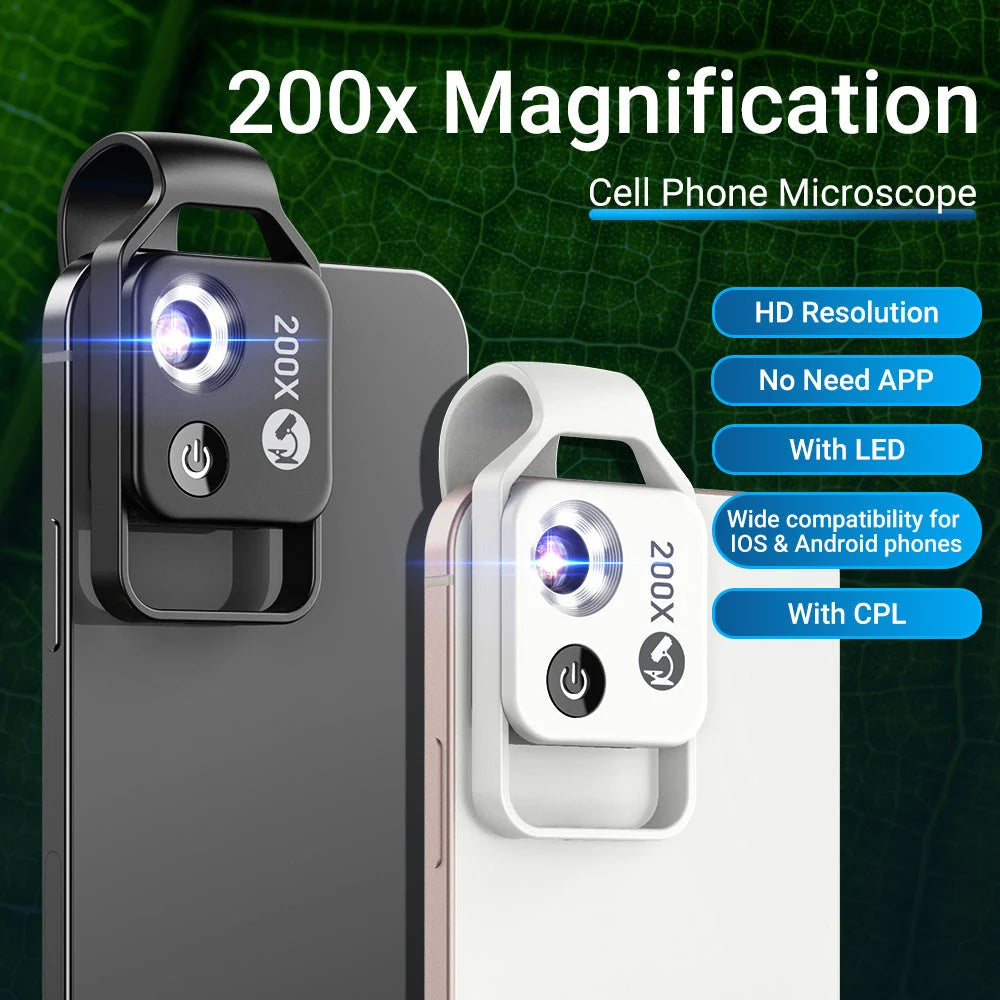 Smartphone Microscope 200x LED Ring USB Rechargeable
