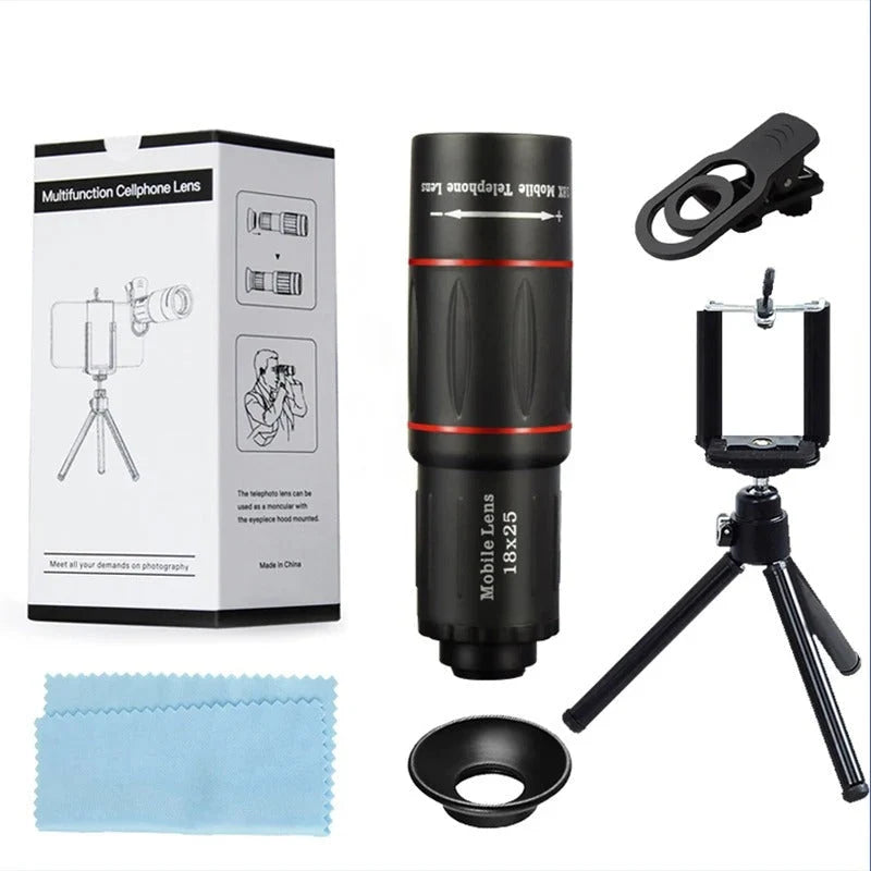 Smartphone Telescope Lens 18X Magnification Aluminum Body Adjustable Clip