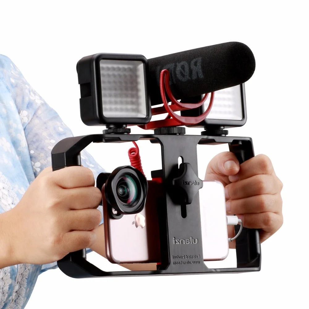 Smartphone Video Rig Ergonomic Handle Cold Shoe Mounts