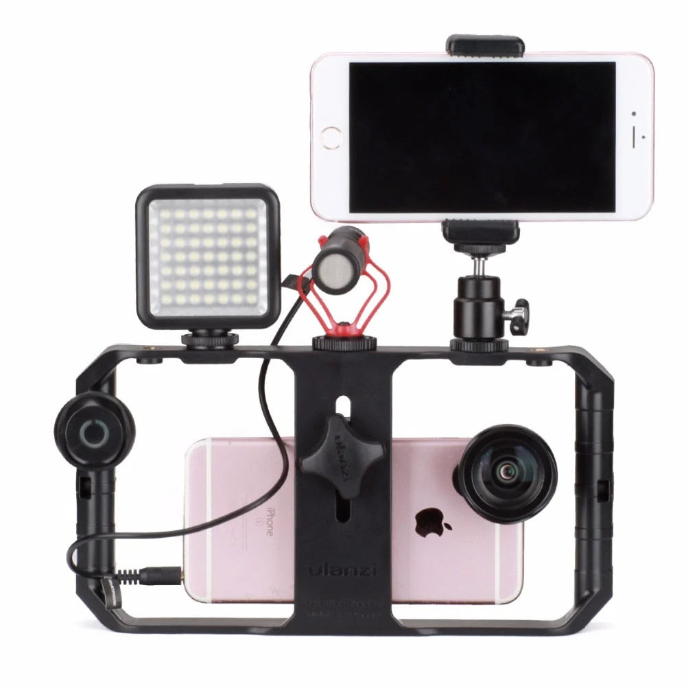 Smartphone Video Rig Ergonomic Handle Cold Shoe Mounts