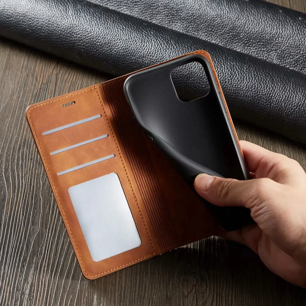 Smartphone Wallet Case Leather Magnetic Cardholder