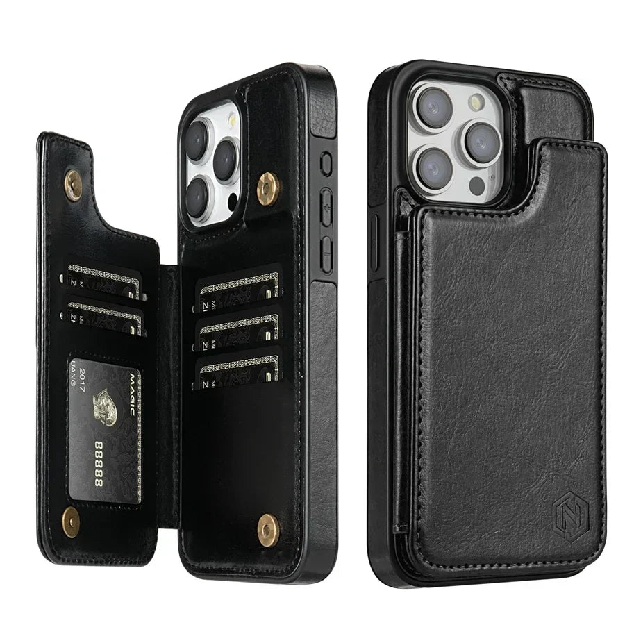 Smartphone Wallet Case PU Leather Card Slots & Magnetic Closure