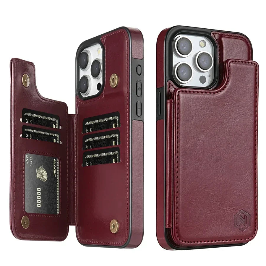 Smartphone Wallet Case PU Leather Card Slots & Magnetic Closure