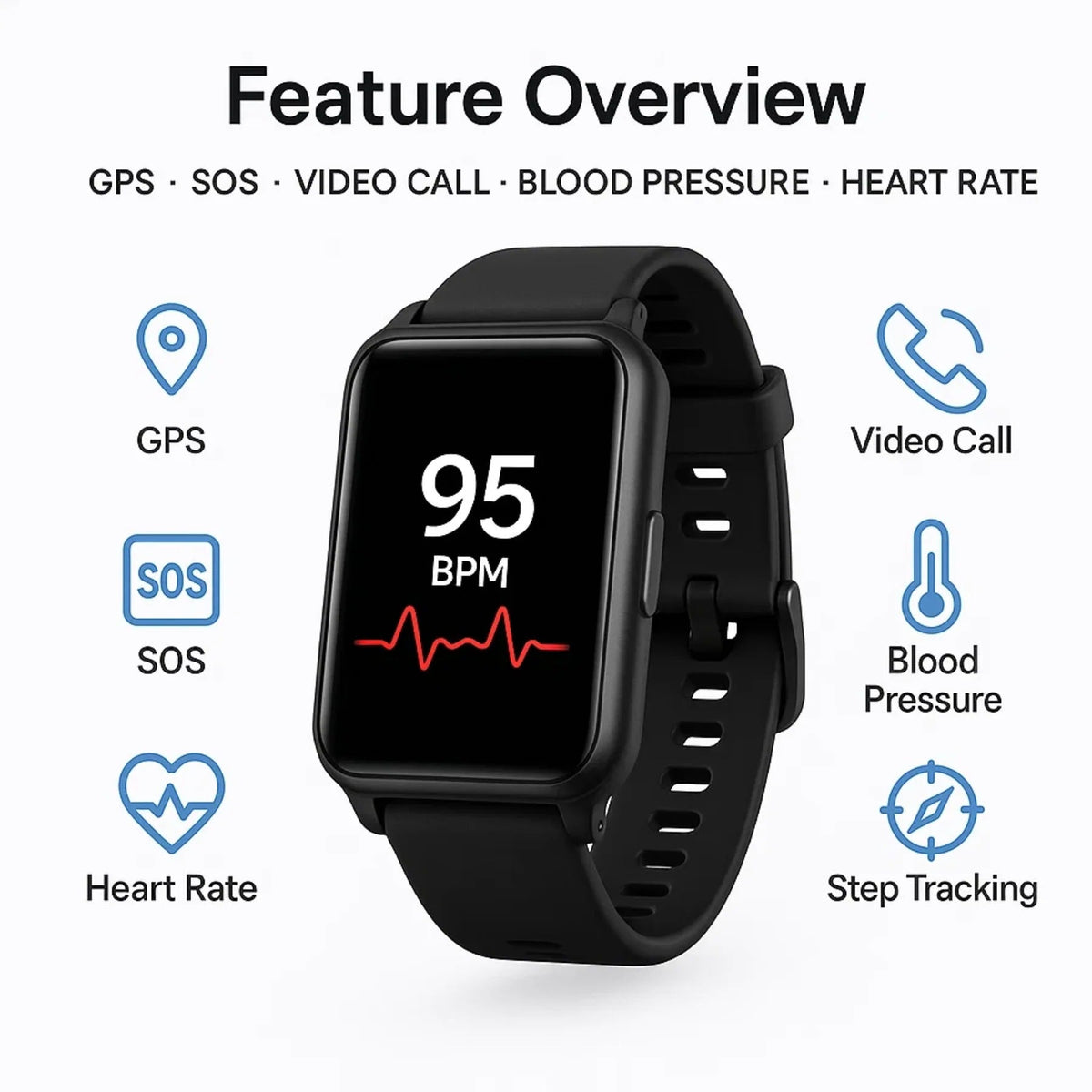 Smartwatch For Seniors Fall Detection & GPS Tracking