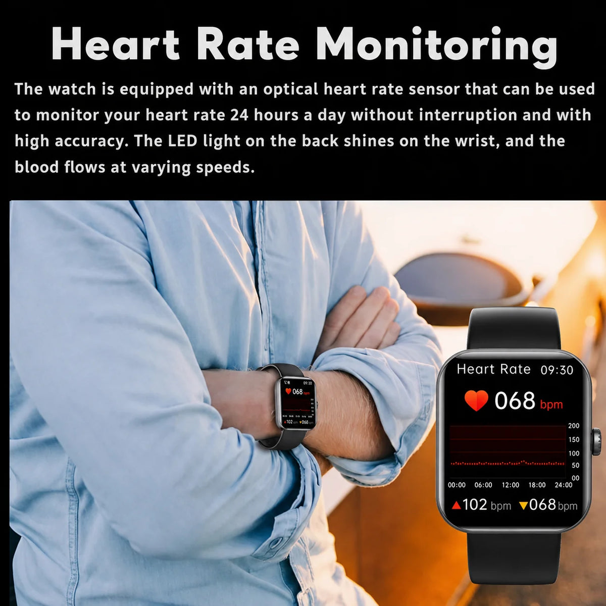 Smartwatch Non-Invasive Blood Sugar Monitor Long Battery Life