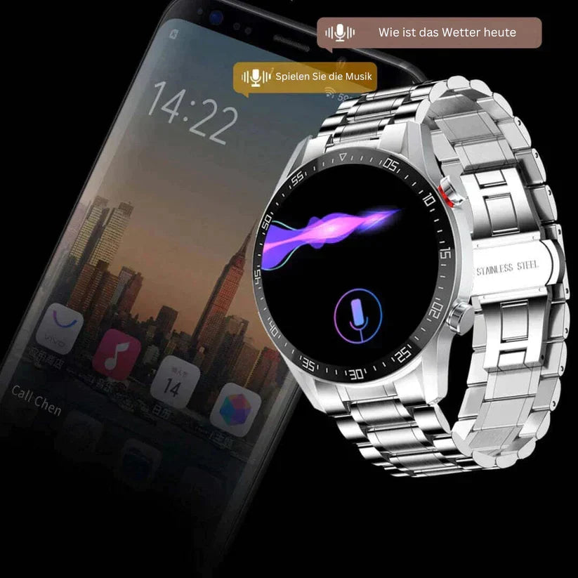 Smartwatch Stainless Steel Built-In Speaker & Bluetooth 7-Day Battery