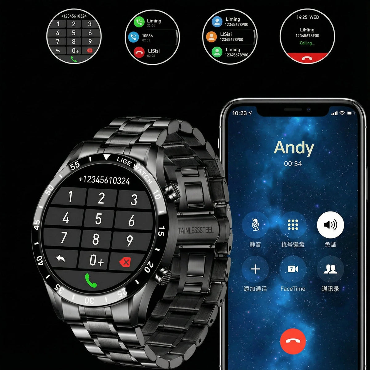 Smartwatch Touchscreen Notifications Adjustable Wristband