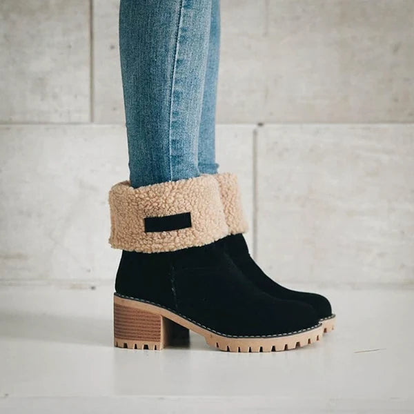 Snow Boots Waterproof Leather Faux Wool Lining Non-Skid Sole