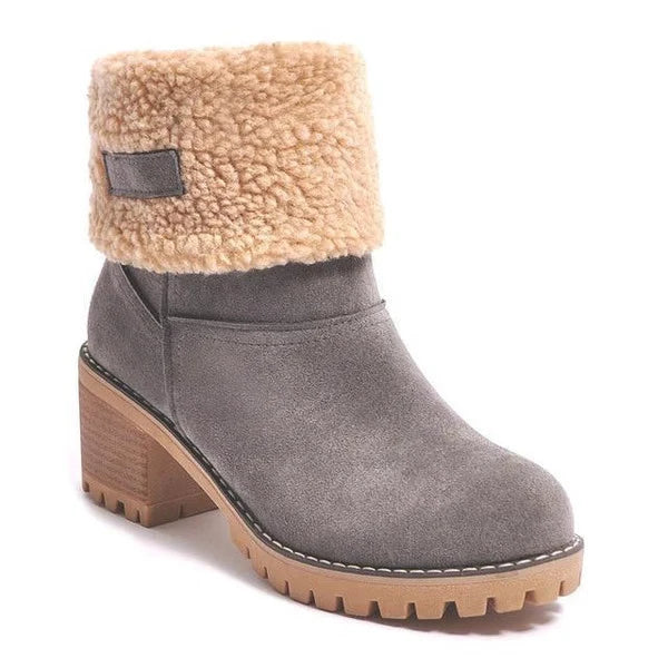Snow Boots Waterproof Leather Faux Wool Lining Non-Skid Sole