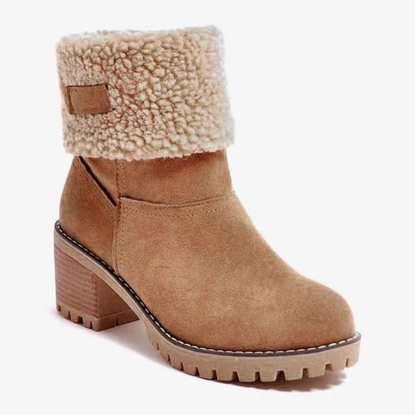 Snow Boots Waterproof Leather Faux Wool Lining Non-Skid Sole