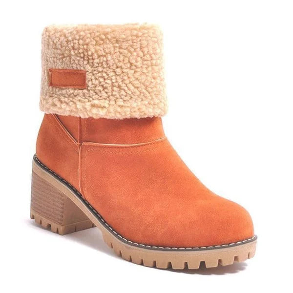 Snow Boots Waterproof Leather Faux Wool Lining Non-Skid Sole