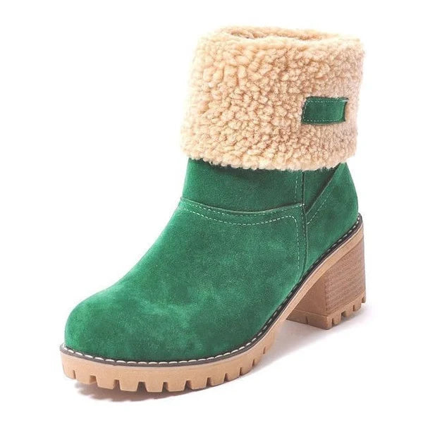 Snow Boots Waterproof Leather Faux Wool Lining Non-Skid Sole