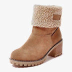 Snow Boots Waterproof Leather Faux Wool Lining Non-Skid Sole