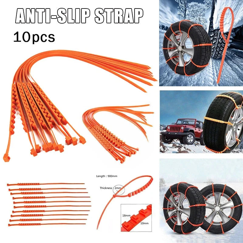 Snow Chains Studded Tool-Free Fits 6.5–10.5 Inch Tires