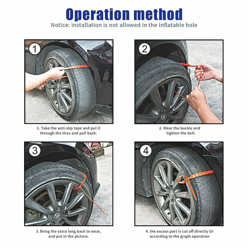 Snow Chains Studded Tool-Free Fits 6.5–10.5 Inch Tires