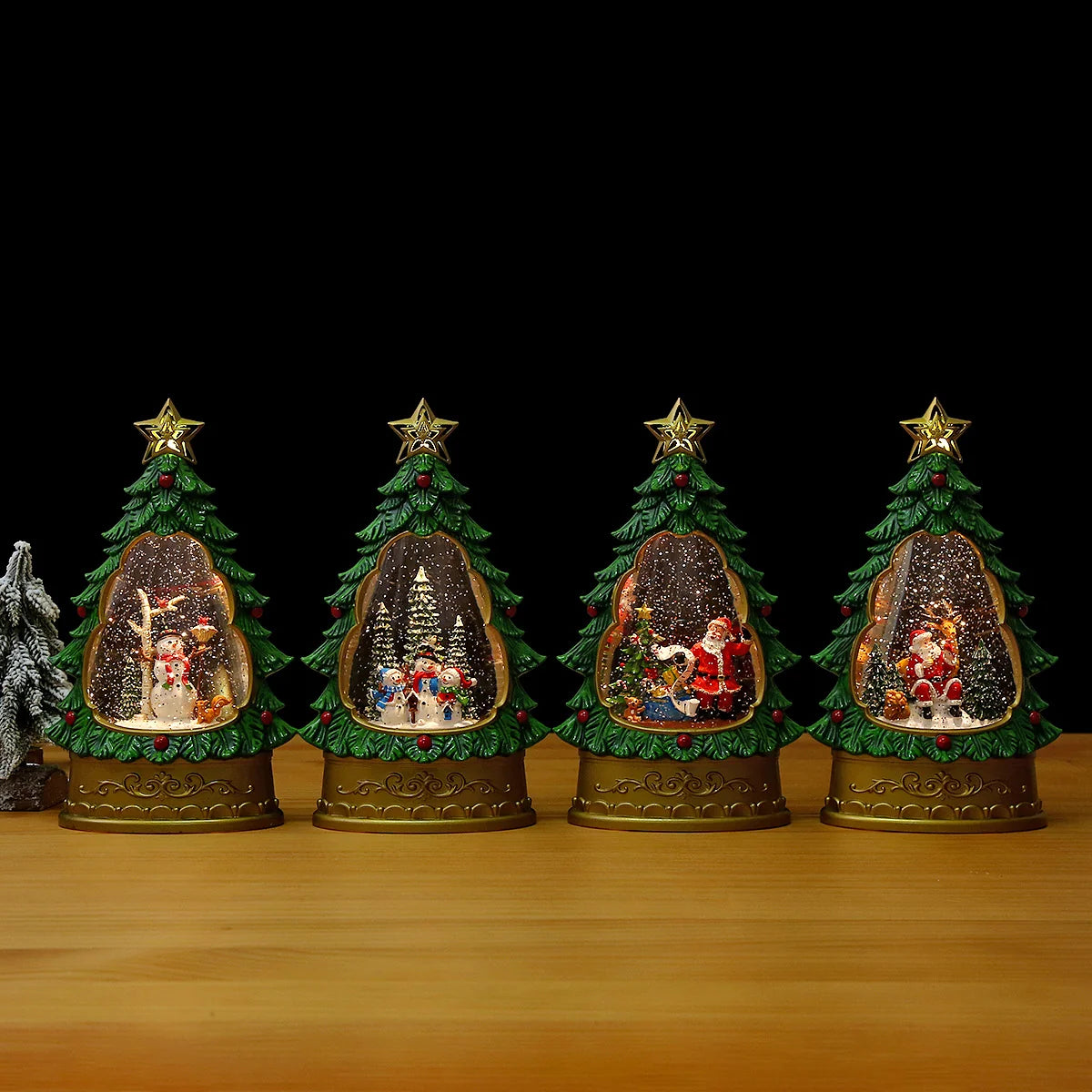 Snow Globe Christmas Tree Glitter Snowfall Battery-Free