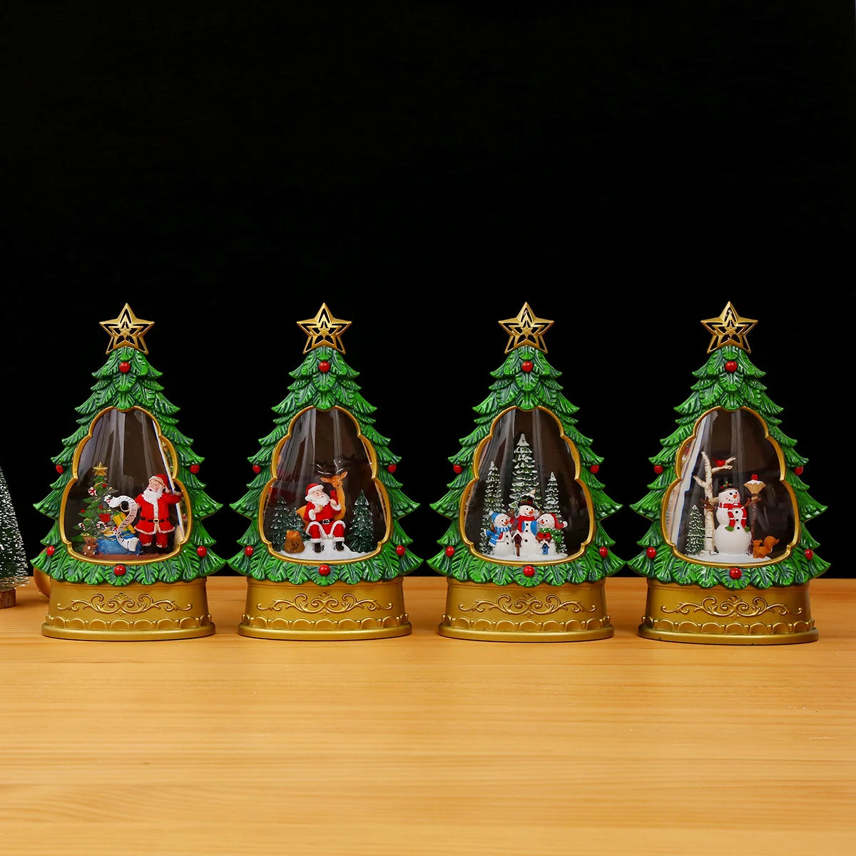 Snow Globe Christmas Tree Glitter Snowfall Battery-Free