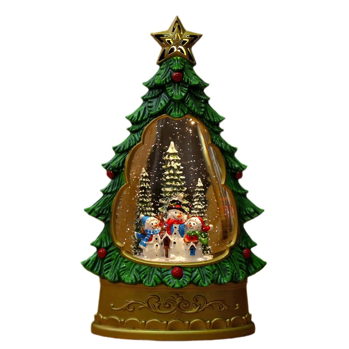 Snow Globe Christmas Tree Glitter Snowfall Battery-Free